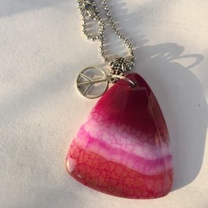 Red Dragon Veins Agate Gemstone w/ peace necklace